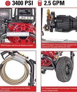 Simpson Cleaning MS61084-S MegaShot 3400 PSI Gas Pressure Washer, 2.5 GPM, Kohler SH270, Includes Spray Gun and Extension Wand, 5 QC Nozzle Tips, 5-16-in. x 25-ft. MorFlex Hose, Black - 2