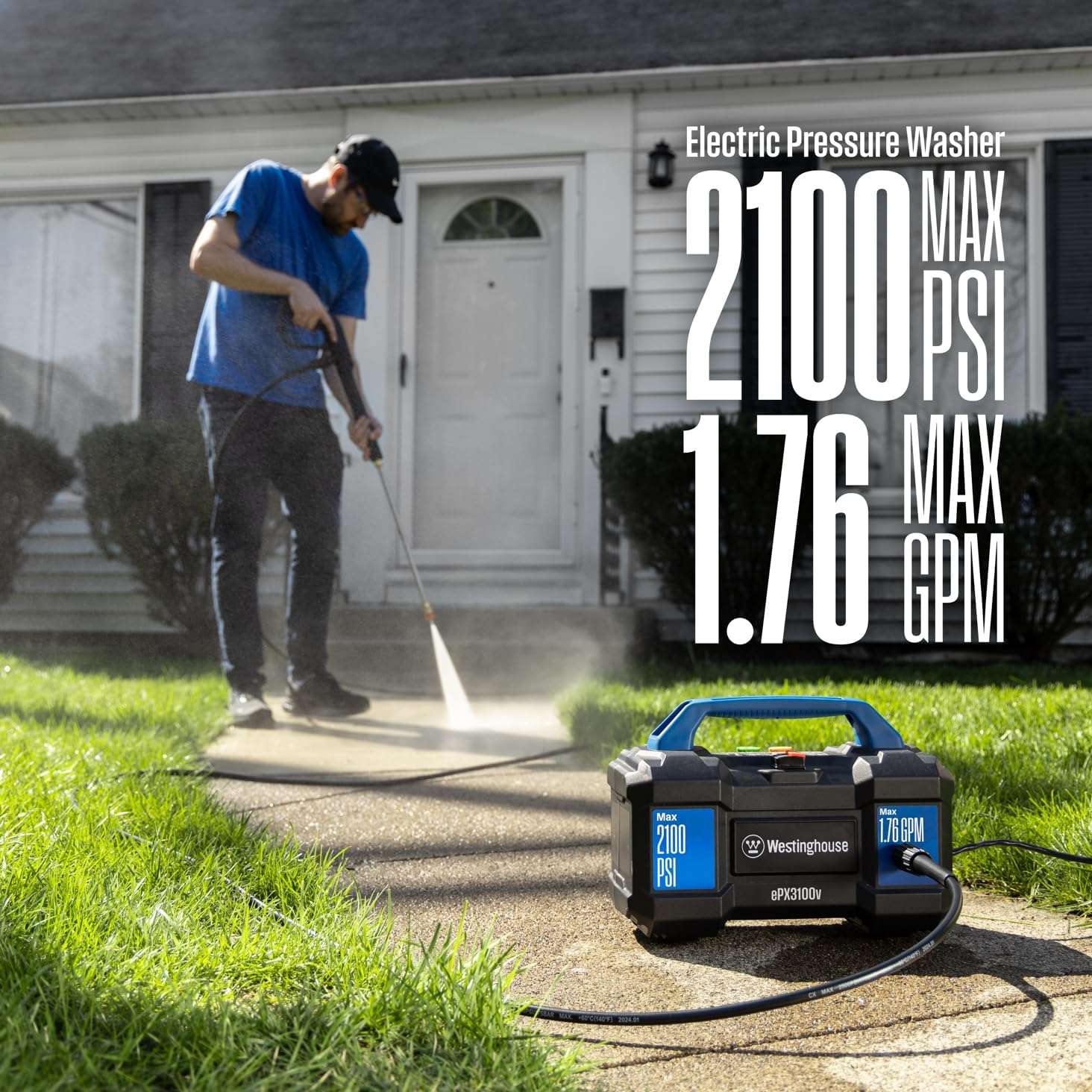 Westinghouse ePX3100v Electric Pressure Washer, 2100 Max PSI 1.76 Max GPM, Built-in Carry Handle, Detachable Foam Cannon, Pro-Style Steel Wand, 4-Nozzle Set - 2
