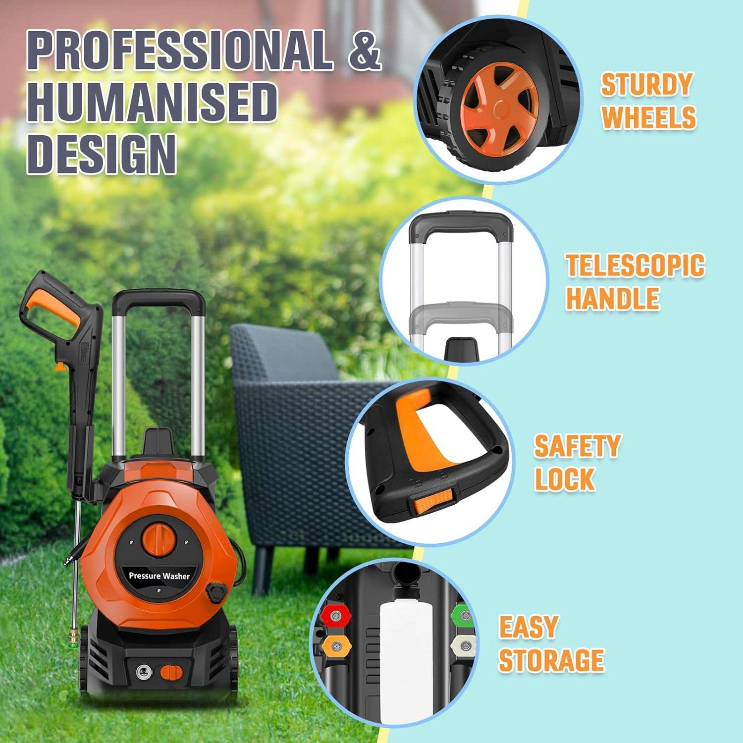 Electric Power Washer 4200PSI 2.5 GPM Pressure Washer with 25 Ft Hose, 4 Quick Connect Nozzles Power Washers Electric Powered Clean Car-Patios - 3