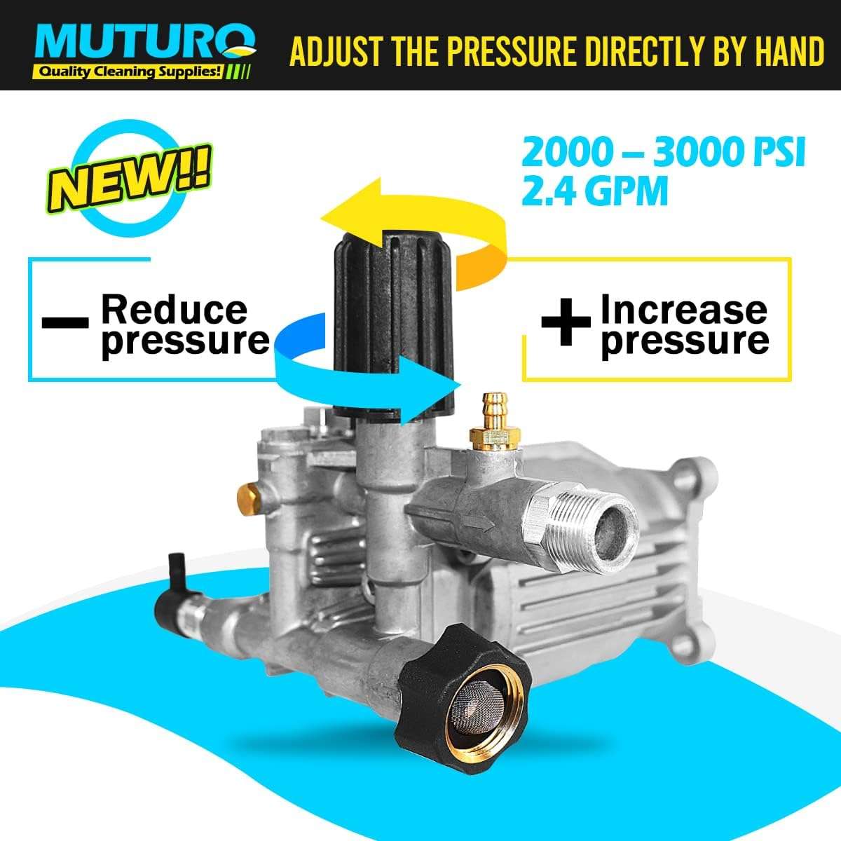 3-4 Shaft Horizontal Pressure Washer Pump, Easy Adjust 2000-3000 PSI, 2.5 GPM, OEM Replacement Pump for Simpson, Honda GC 160, Homelite, and Most Power Washer - 2