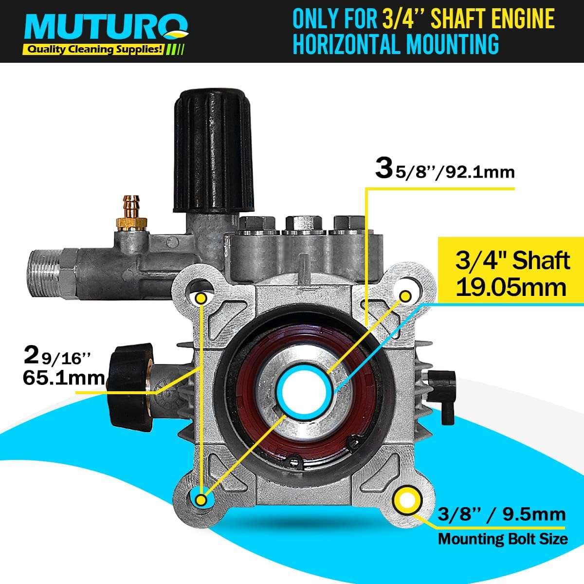 3-4 Shaft Horizontal Pressure Washer Pump, Easy Adjust 2000-3000 PSI, 2.5 GPM, OEM Replacement Pump for Simpson, Honda GC 160, Homelite, and Most Power Washer - 3