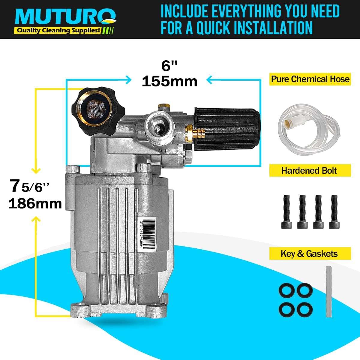 3-4 Shaft Horizontal Pressure Washer Pump, Easy Adjust 2000-3000 PSI, 2.5 GPM, OEM Replacement Pump for Simpson, Honda GC 160, Homelite, and Most Power Washer - 6