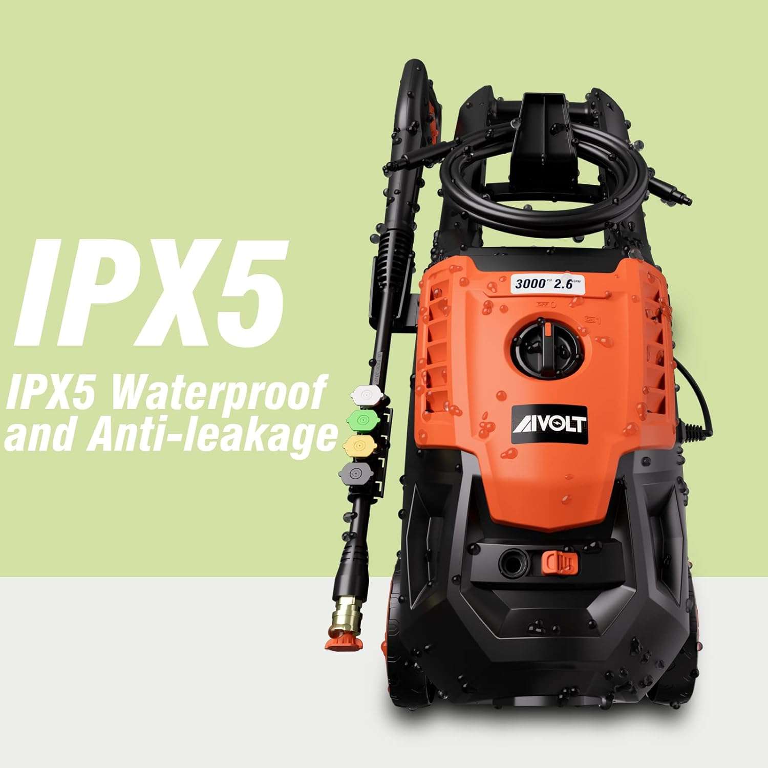 AIVOLT Electric Pressure Washer 3000PSI 2.6GPM High Pressure Power Washer Electric Powered 1800W Portable Pressure Cleaner Machine with 5 Nozzles for Car, Fence and Deck Cleaning - 4