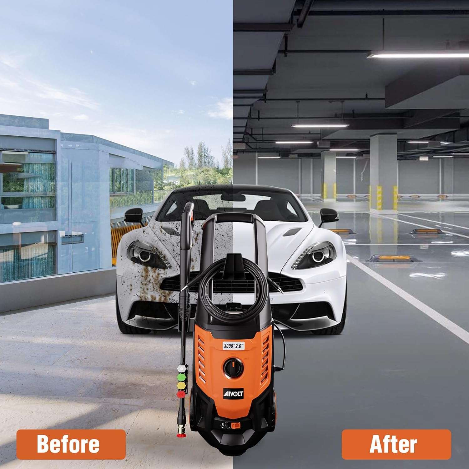 AIVOLT Electric Pressure Washer 3000PSI 2.6GPM High Pressure Power Washer Electric Powered 1800W Portable Pressure Cleaner Machine with 5 Nozzles for Car, Fence and Deck Cleaning - 7