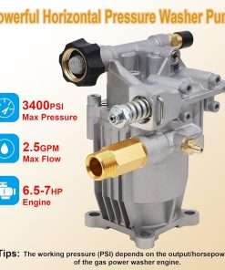 Biswing Pressure Washer Pump, 3-4 Shaft Horizontal Axial Plunger, 3400 PSI Max, 2.5 GPM, Replacement Pumps for Cold Water Gas Power Pressure Washer - 3