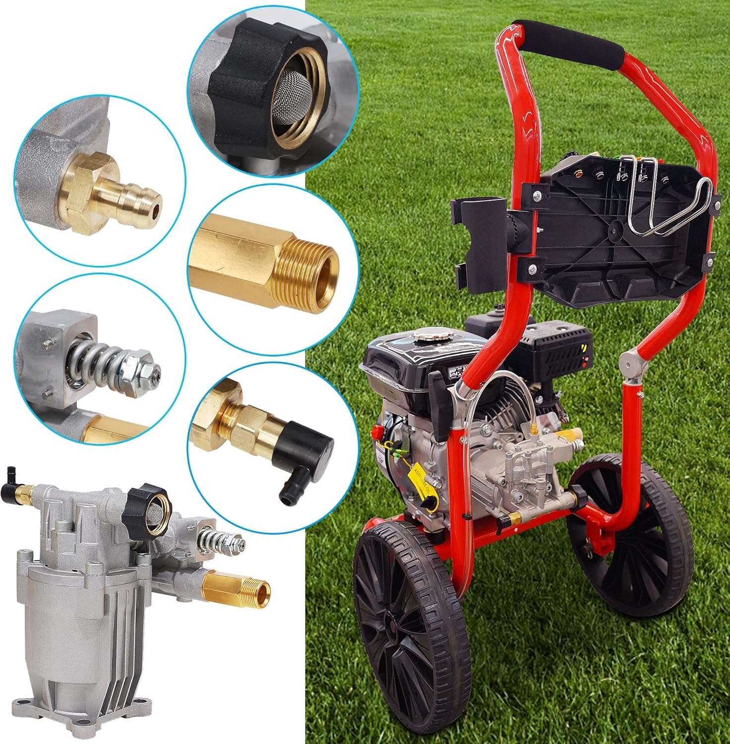 Biswing Pressure Washer Pump, 3-4 Shaft Horizontal Axial Plunger, 3400 PSI Max, 2.5 GPM, Replacement Pumps for Cold Water Gas Power Pressure Washer - 5