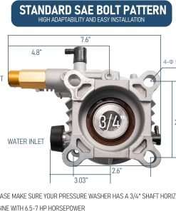 Hourleey 3-4 Shaft Horizontal Pressure Washer Pump, 3400PSI 2.5GPM, Replacement Pump for Power Washer, Power Washer Pump for Gas Washer, Compatible with Simpson, Ryobi, Honda - 2