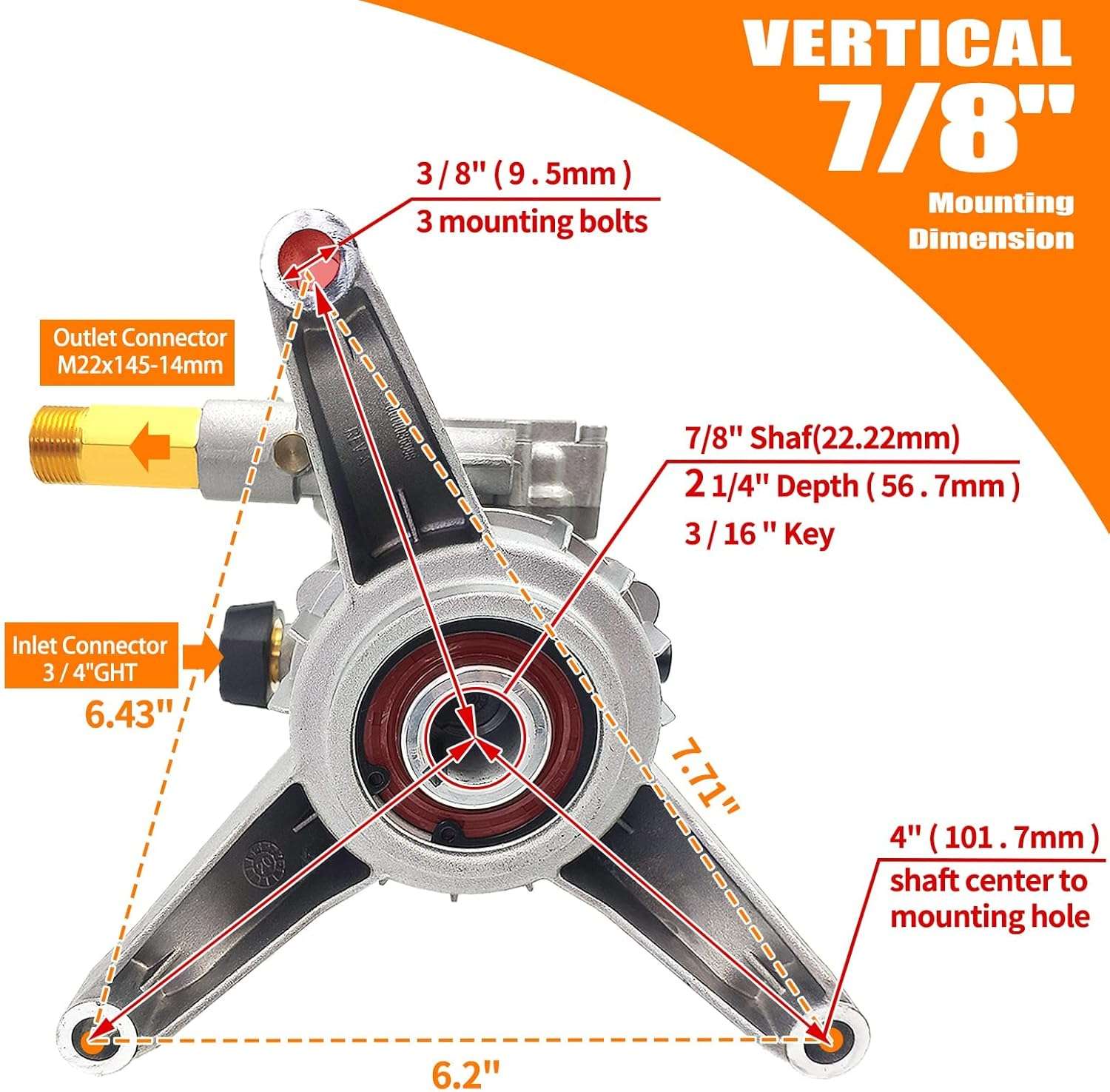 Pressure Washer Pump Replacement, 7-8 Shaft Vertical Pressure Pump, Power Washer Pumps, 2400-2800PSI Pumps Replacement for Pump Pressure Power Washer - 2