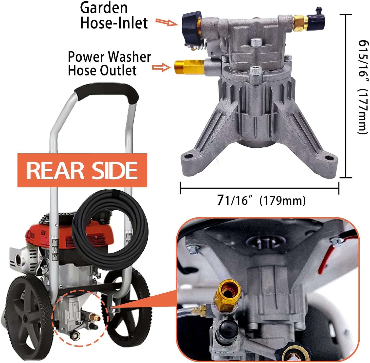 Pressure Washer Pump Replacement, 7-8 Shaft Vertical Pressure Pump, Power Washer Pumps, 2400-2800PSI Pumps Replacement for Pump Pressure Power Washer - 3