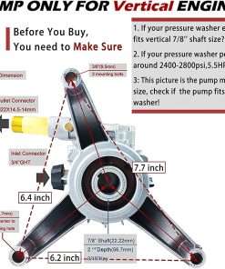 Pressure Washer Pump Replacement, 7-8 Shaft Vertical Pressure Pump, Power Washer Pumps, 2400-2800PSI Pumps Replacement for Pump Pressure Power Washer - 5