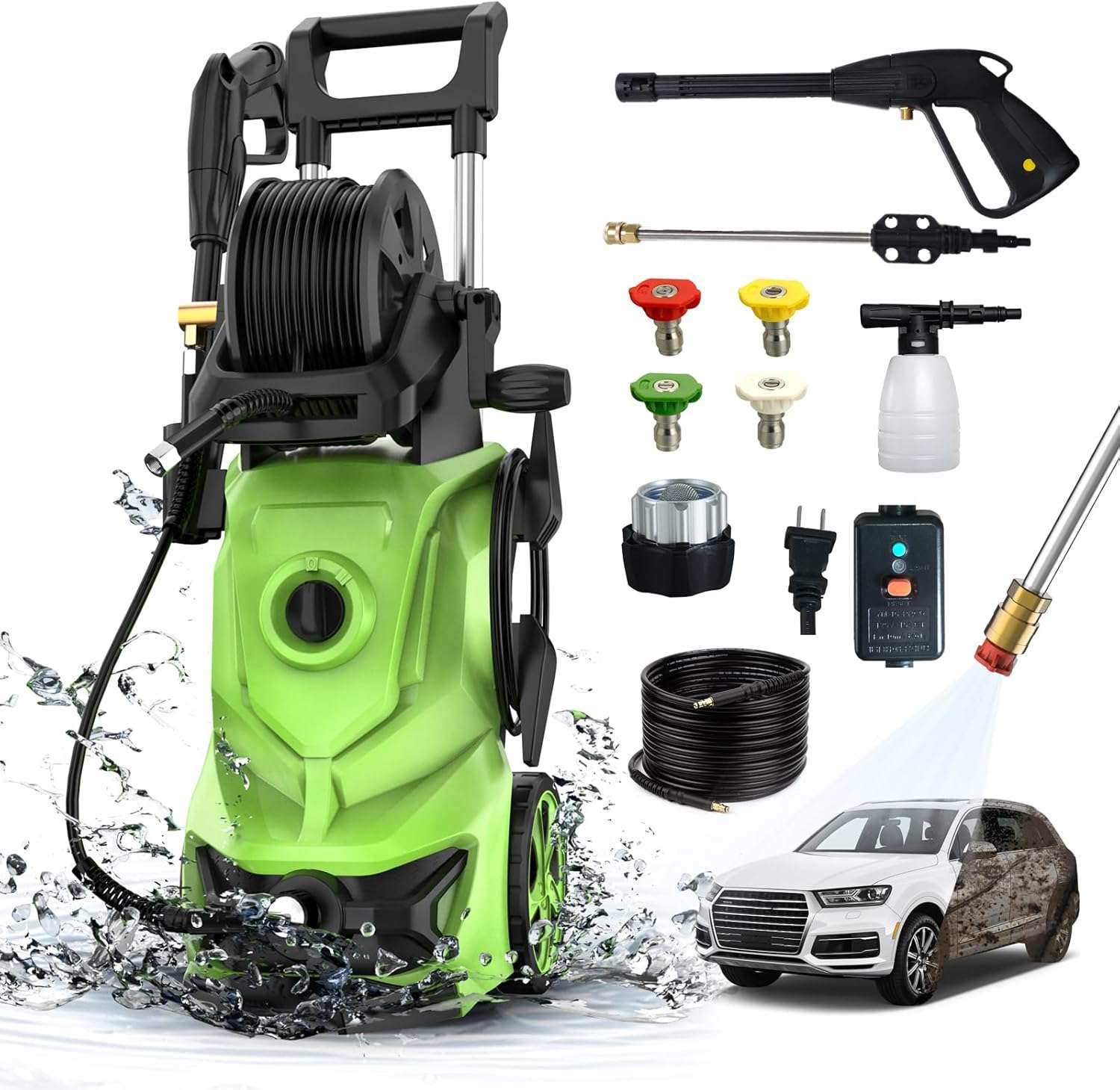 3000 PSI Pressure Washer - 2.6 GPM Portable Electric Power Washer with 4 Different Pressure Nozzles, Foam Cannon Soap Tank for Car Fences Driveway Patio Pool Clean - 1