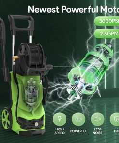 3000 PSI Pressure Washer - 2.6 GPM Portable Electric Power Washer with 4 Different Pressure Nozzles, Foam Cannon Soap Tank for Car Fences Driveway Patio Pool Clean - 2