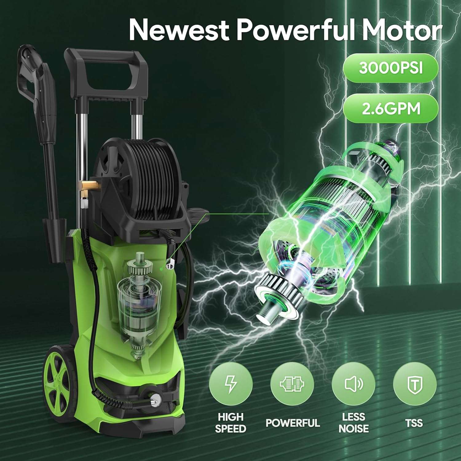 3000 PSI Pressure Washer - 2.6 GPM Portable Electric Power Washer with 4 Different Pressure Nozzles, Foam Cannon Soap Tank for Car Fences Driveway Patio Pool Clean - 2