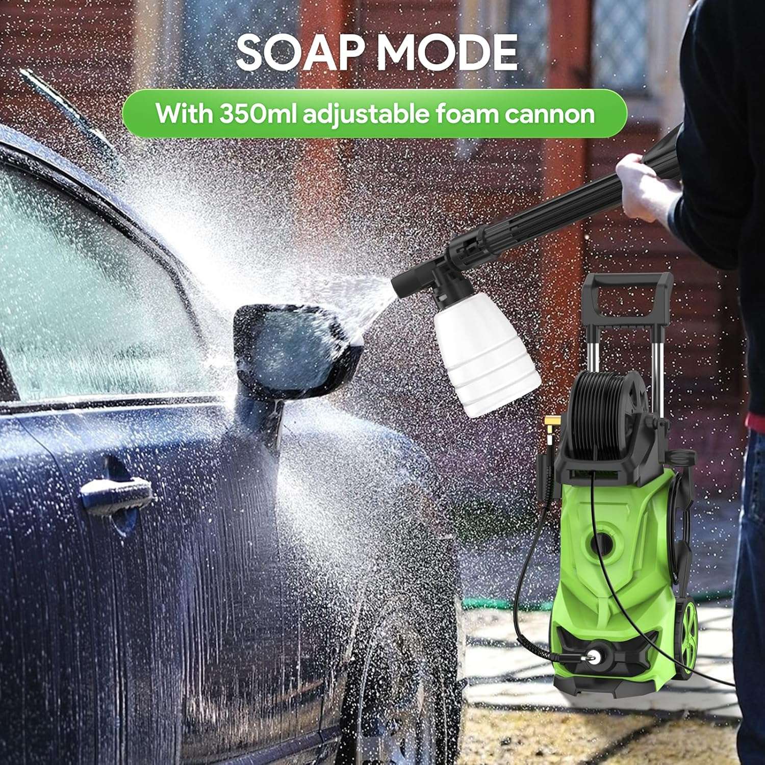 3000 PSI Pressure Washer - 2.6 GPM Portable Electric Power Washer with 4 Different Pressure Nozzles, Foam Cannon Soap Tank for Car Fences Driveway Patio Pool Clean - 4