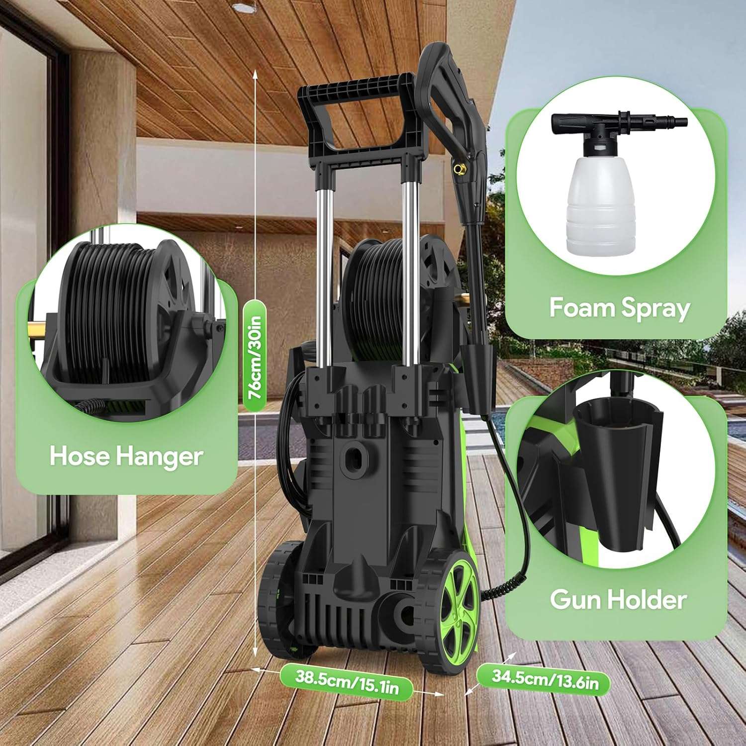 3000 PSI Pressure Washer - 2.6 GPM Portable Electric Power Washer with 4 Different Pressure Nozzles, Foam Cannon Soap Tank for Car Fences Driveway Patio Pool Clean - 6