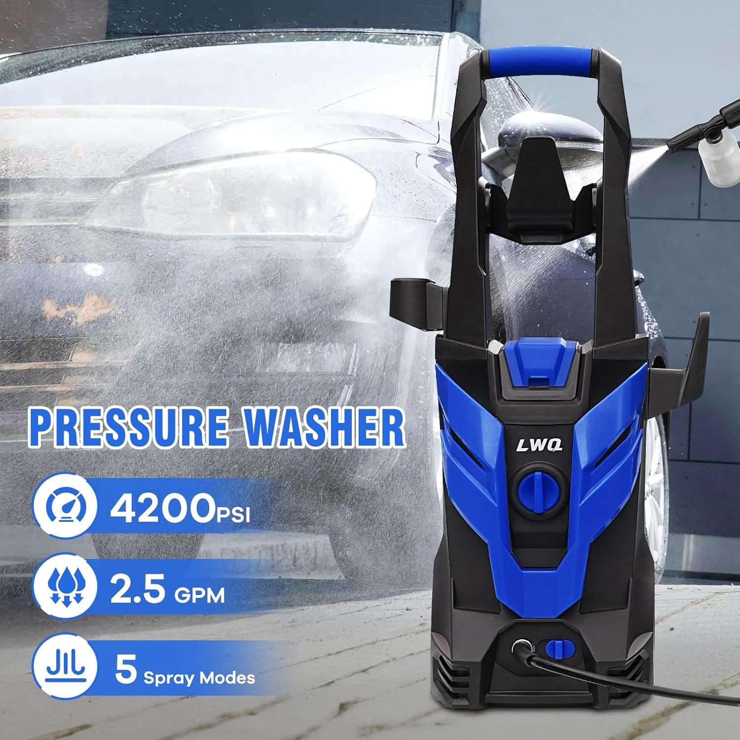 Electric Pressure Washer, 4200 PSI 2.5 GPM Power Washer with 4 Quick Connect Nozzles, High Pressure Cleaning Machine with Foam Cannon for Cars-Fences-Driveways-Patios-Home Cleaning - 2