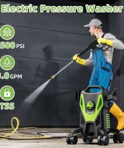 Electric Pressure Washer - 4500 PSI 3.0GPM Electric Power Washer with 4 Anti-Tipping Wheels, 4 Different Nozzles, 35FT Power Cord, Soap Cannon for Car, Garden, Yard, House, Green - 2
