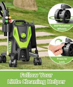 Electric Pressure Washer - 4500 PSI 3.0GPM Electric Power Washer with 4 Anti-Tipping Wheels, 4 Different Nozzles, 35FT Power Cord, Soap Cannon for Car, Garden, Yard, House, Green - 3