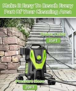 Electric Pressure Washer - 4500 PSI 3.0GPM Electric Power Washer with 4 Anti-Tipping Wheels, 4 Different Nozzles, 35FT Power Cord, Soap Cannon for Car, Garden, Yard, House, Green - 5