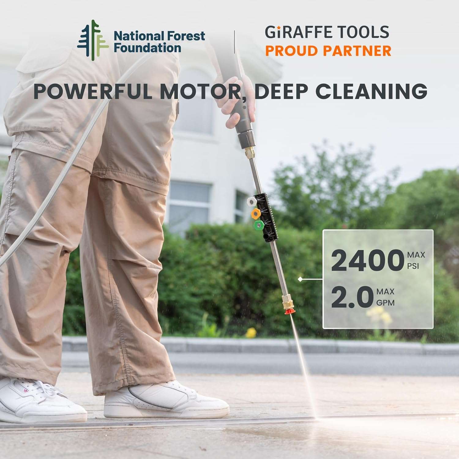 Giraffe Tools Grandfalls Pressure Washer G20 Pro, 2400 PSI 2.0 GPM, Wall Mounted Power Washer with 65FT Hose Reel, 4 Nozzles for Floor-Cars-Fences-Patios, Dark Silver - 6