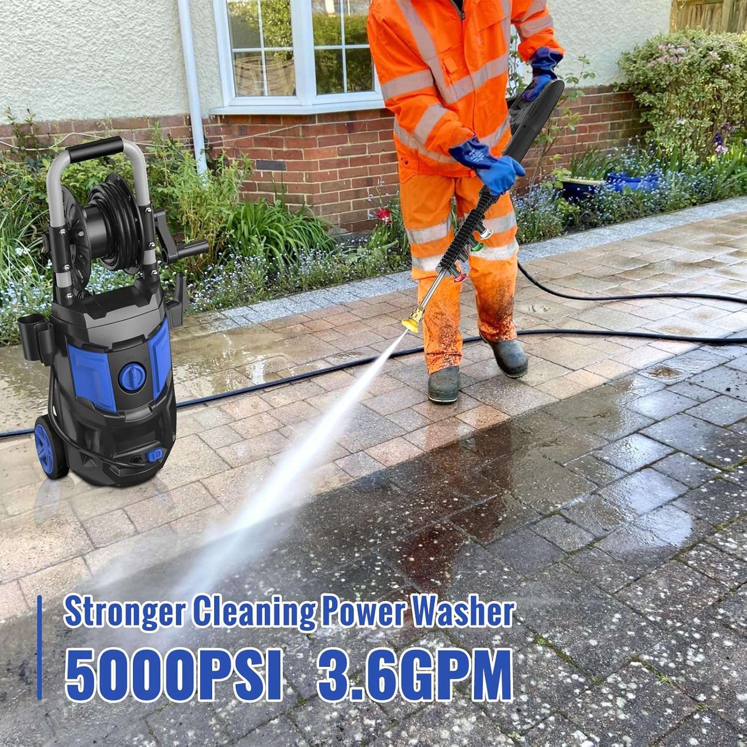 Electric Pressure Washer, 5000PSI Max 3.6 GPM 20FT Hose,35FT Power Cord 4 Different Tips Foam Cannon Power Washer - 2