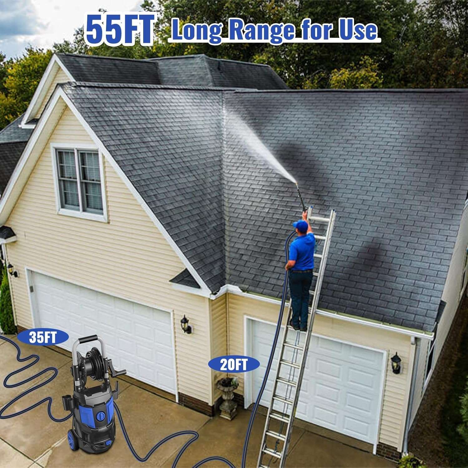 Electric Pressure Washer, 5000PSI Max 3.6 GPM 20FT Hose,35FT Power Cord 4 Different Tips Foam Cannon Power Washer - 3