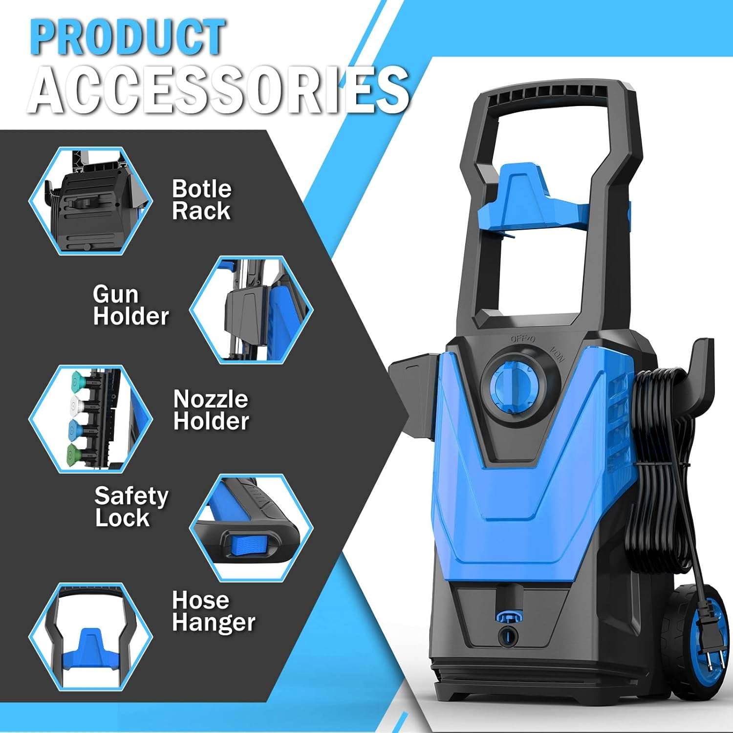 Electric Pressure Washer, Power Washer with Cleaning Range, 4 Nozzles, Foam Cannon, High Pressure Cleaning Machine for Cars - 4