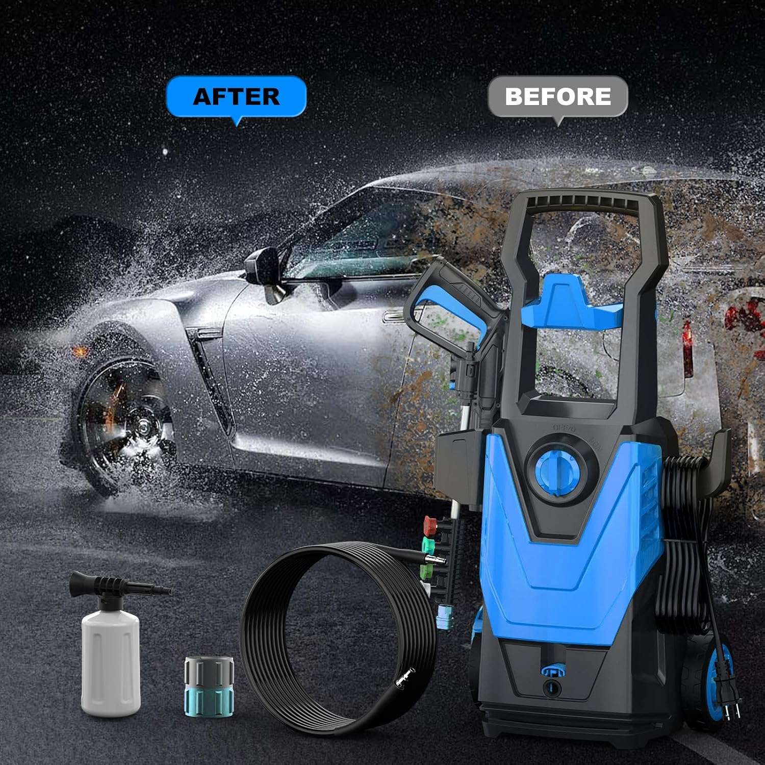 Electric Pressure Washer, Power Washer with Cleaning Range, 4 Nozzles, Foam Cannon, High Pressure Cleaning Machine for Cars - 5