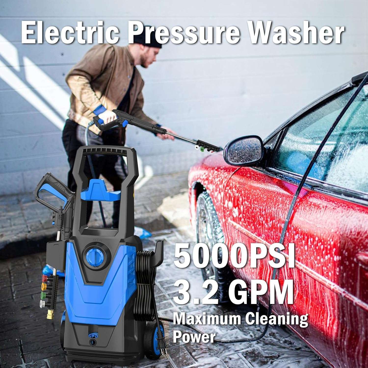 Electric Pressure Washer, Power Washer with Cleaning Range, 4 Nozzles, Foam Cannon, High Pressure Cleaning Machine for Cars - 6