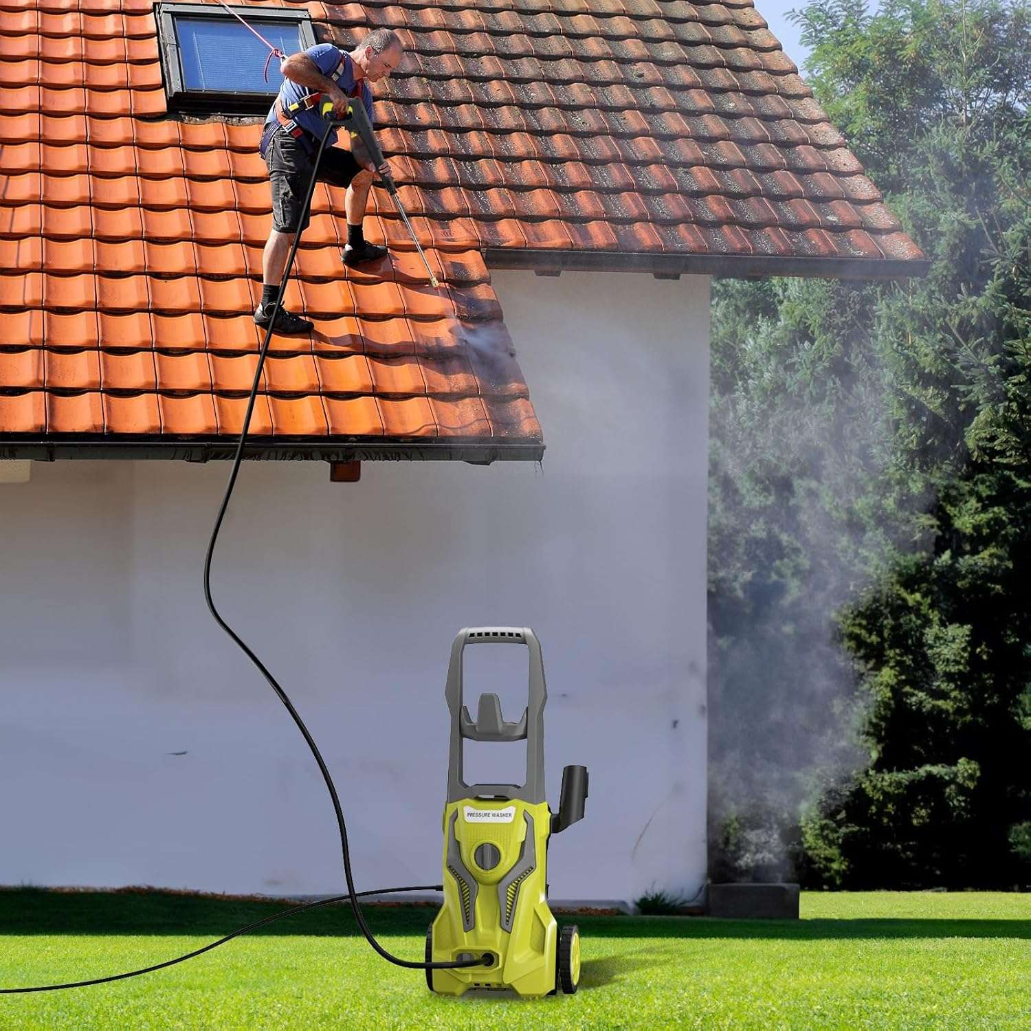 Power Washers Electric Powered 5000PSI-max 3.2GPM High Pressure Washer Car Cleaning Machine with Adjustable Spray Nozzle and Foam Cannon for Home Driveway Patio Deck, Light Yellow - 2