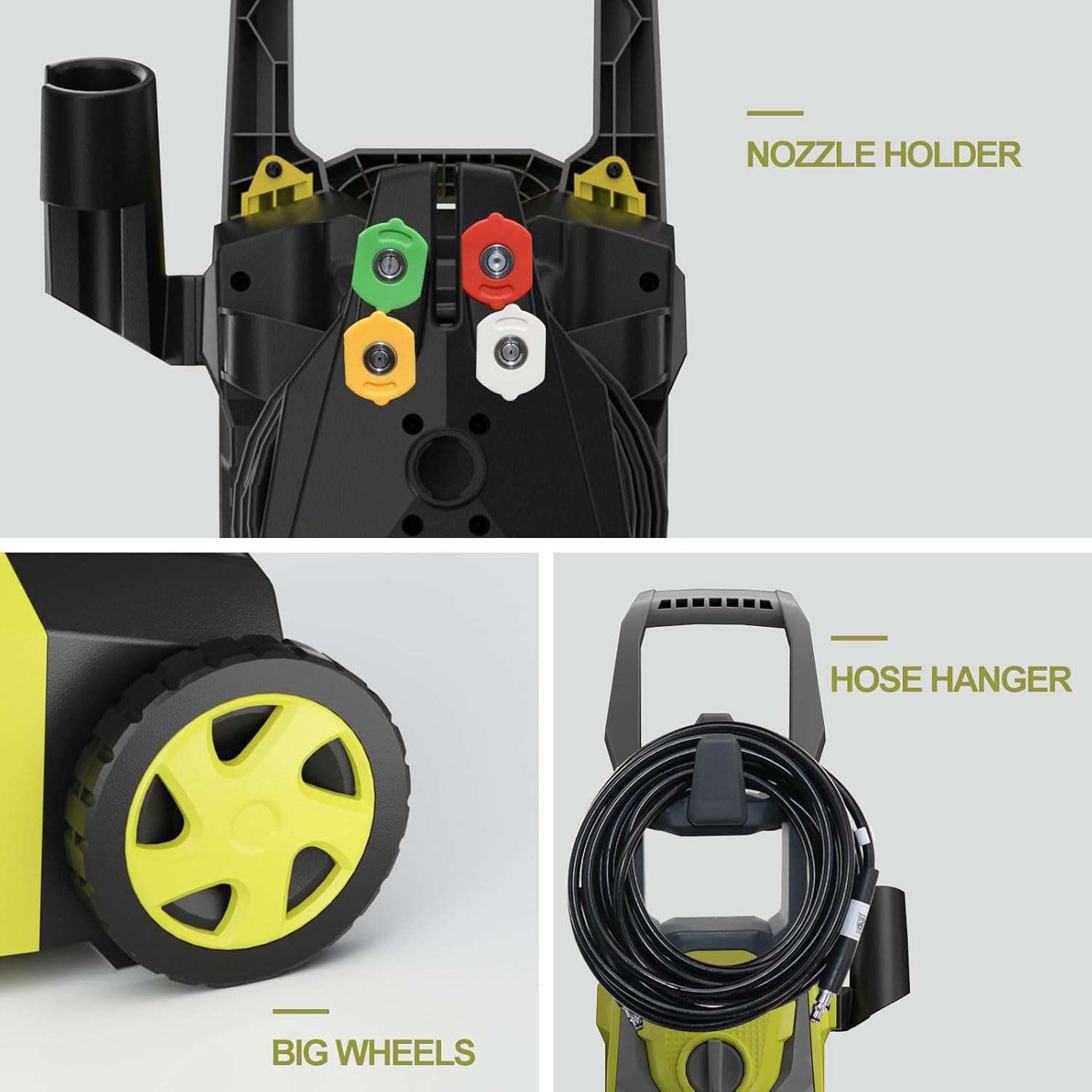 Power Washers Electric Powered 5000PSI-max 3.2GPM High Pressure Washer Car Cleaning Machine with Adjustable Spray Nozzle and Foam Cannon for Home Driveway Patio Deck, Light Yellow - 5