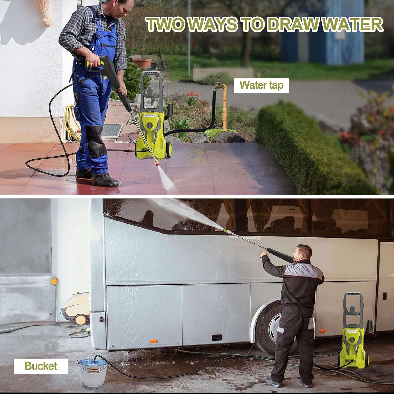 Power Washers Electric Powered 5000PSI-max 3.2GPM High Pressure Washer Car Cleaning Machine with Adjustable Spray Nozzle and Foam Cannon for Home Driveway Patio Deck, Light Yellow - 6