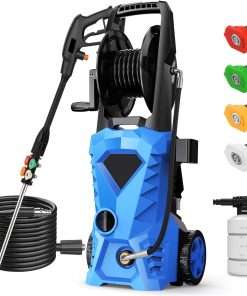5000PSI Electric Pressure Washer - 2025 New Electric Power Washer with Upgraded 33ft Pressure Washer Hose Reel, Foam Cannon, 4 Nozzle Set, Power Washer for House-Patios-Car-Fence, Blue - 1
