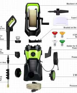 Electric Pressure Washer, 2.5 GPM High Power Washer with 4 Nozzles Set & Foam Cannon, Power Washer for Driveways, Cars, Fences, Decks, Patios, and Outdoor Cleaning - 8
