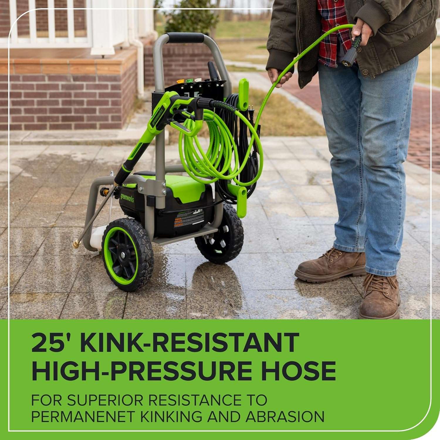 Greenworks Pro Brushless 3000 PSI (CSA Certified) 2.0 GPM Max - 1.1 GPM Electric Pressure Washer (Foldable Handles, Rugged Steel Frame, 25 FT Hose, 35 FT GFCI Power Cord) - 6