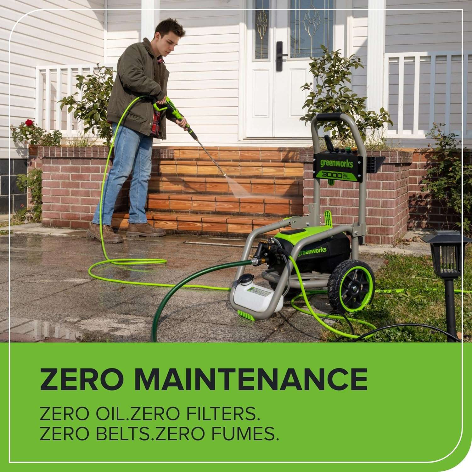 Greenworks Pro Brushless 3000 PSI (CSA Certified) 2.0 GPM Max - 1.1 GPM Electric Pressure Washer (Foldable Handles, Rugged Steel Frame, 25 FT Hose, 35 FT GFCI Power Cord) - 7