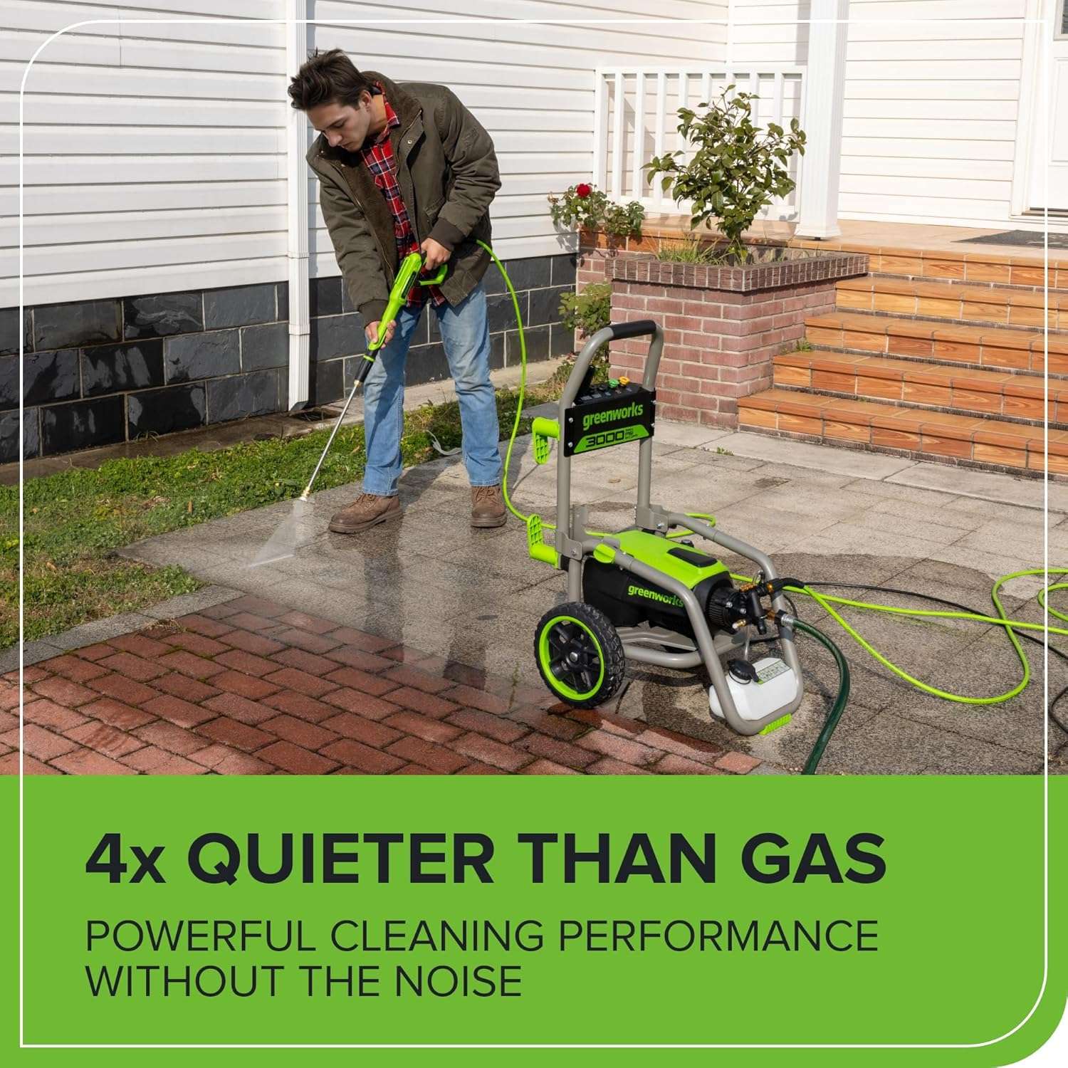 Greenworks Pro Brushless 3000 PSI (CSA Certified) 2.0 GPM Max - 1.1 GPM Electric Pressure Washer (Foldable Handles, Rugged Steel Frame, 25 FT Hose, 35 FT GFCI Power Cord) - 9