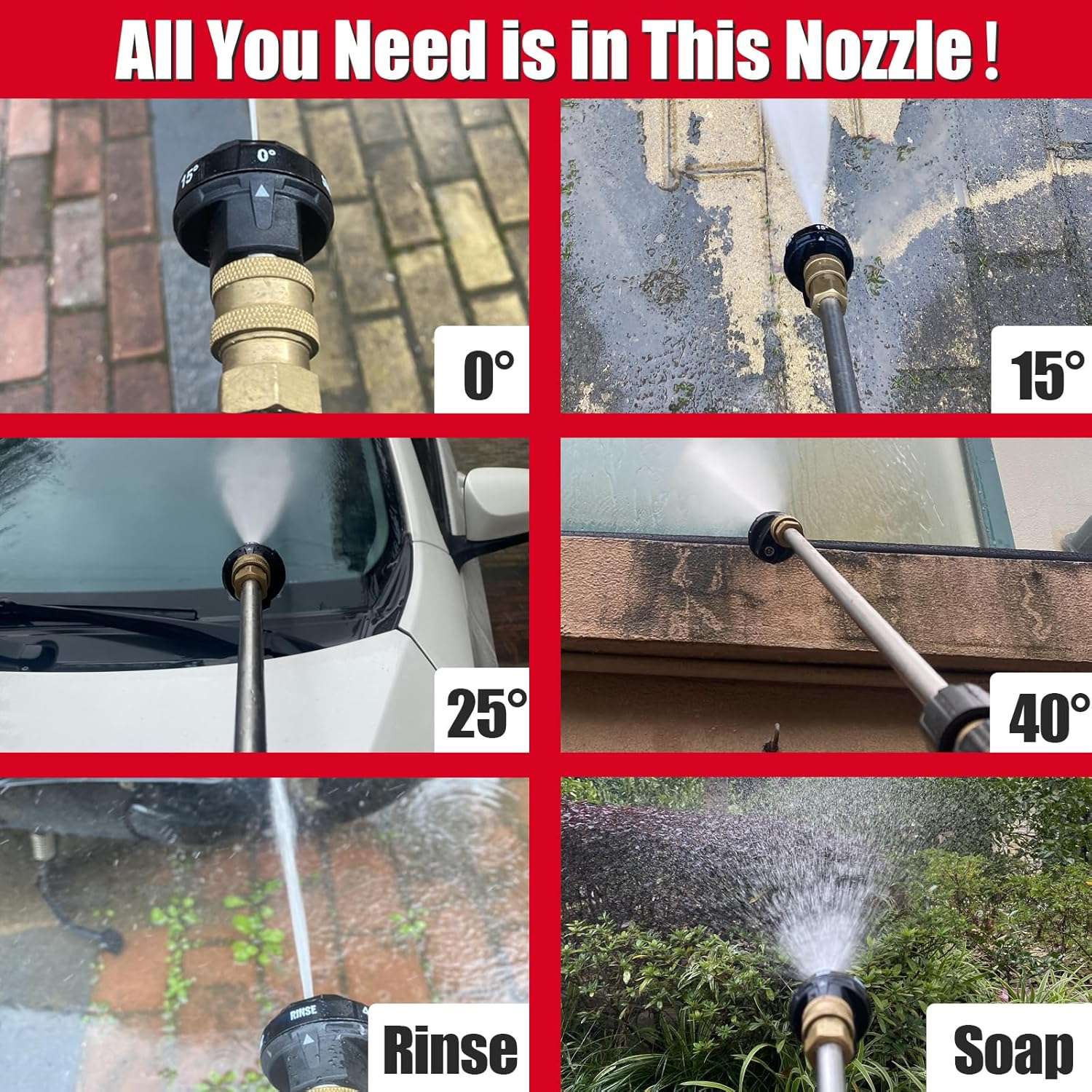 Meteor Blast Pressure Washer Nozzle, 6-in-1 Quick Change over and Adjustable, Power Washer Tips Replacement with 1-4 inch Quick Connector, MAX 4500PSI for Pressure Washer - 3