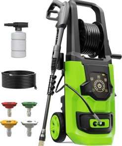 Pressure Washer, 5000PSI 3.2GPM Adjustable Touch Screen with 55FT Total Length Power Washer Electric Powered 4 Nozzles for Driveways Furniture or Cars 2000W, Green - 1