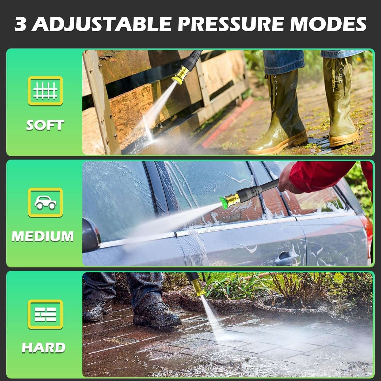 Pressure Washer, 5000PSI 3.2GPM Adjustable Touch Screen with 55FT Total Length Power Washer Electric Powered 4 Nozzles for Driveways Furniture or Cars 2000W, Green - 4