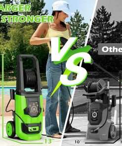 Pressure Washer, 5000PSI 3.2GPM Adjustable Touch Screen with 55FT Total Length Power Washer Electric Powered 4 Nozzles for Driveways Furniture or Cars 2000W, Green - 7