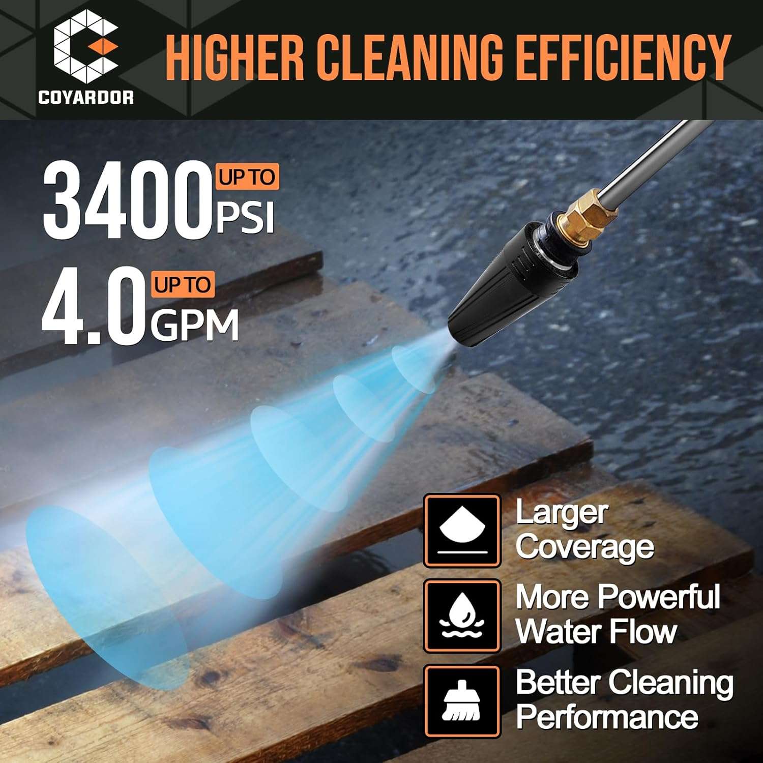 Pressure Washer Turbo Nozzle, 360° Rotating Power Washer Tips, 3400 PSI with 1-4 Quick Connect, 5 Spray Nozzle Tips Replacement For Ryobi, Karcher, Greenworks, and More - 2