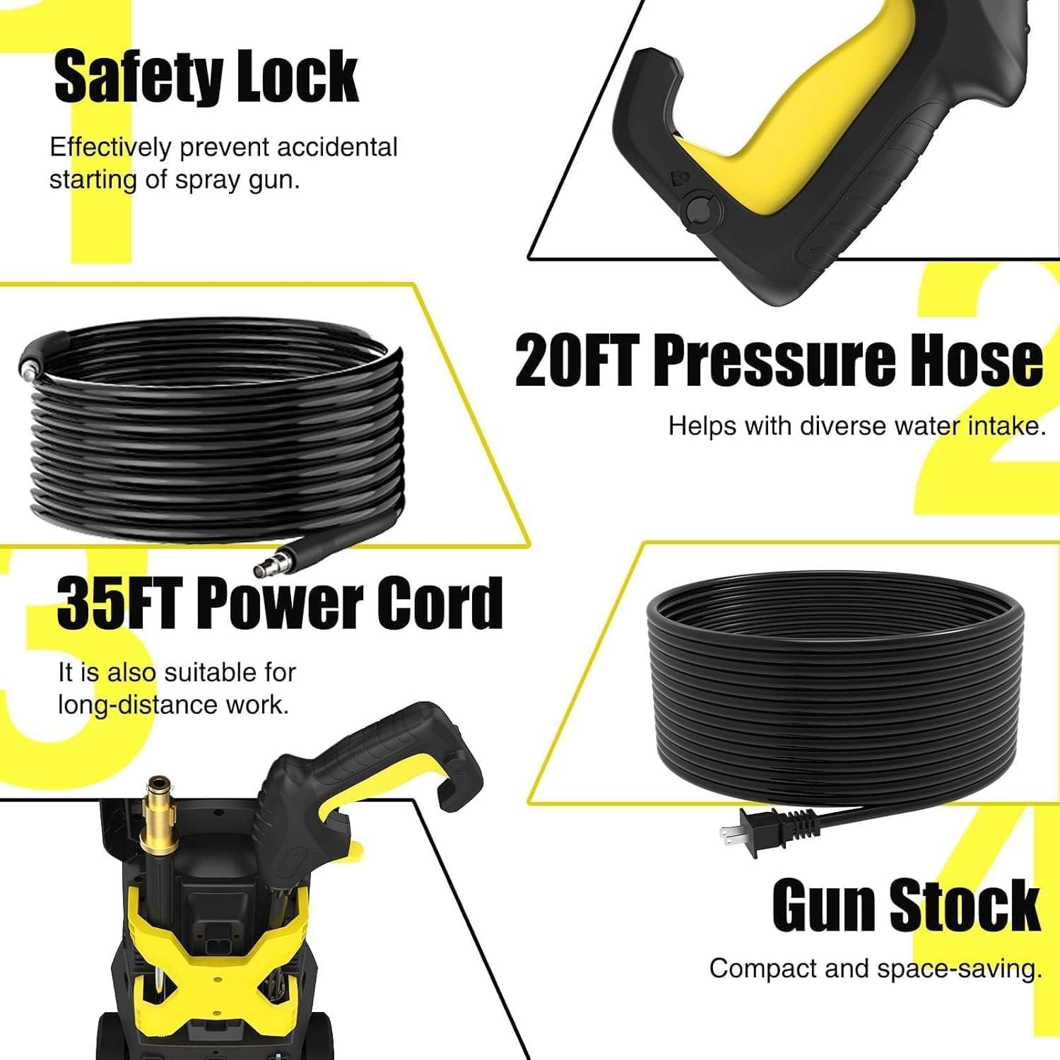 Electric Pressure Washer, 4800PSI Max 3.0 GPM Power Washer with 20FT Hose, 35FT Cord, 4 Nozzles Foam Cannon High Pressure Washer for Car Patio Garden - 3