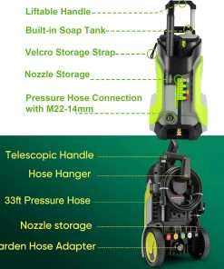 Electric Pressure Washer 5000PSI 4.0GPM Power Washers with M22-14mm Pressure Hose 33FT, Power Sprayers High Pressure with 1-4 QC Compatible Surface Cleaner for Home Cars Driveways, LGreen - 5