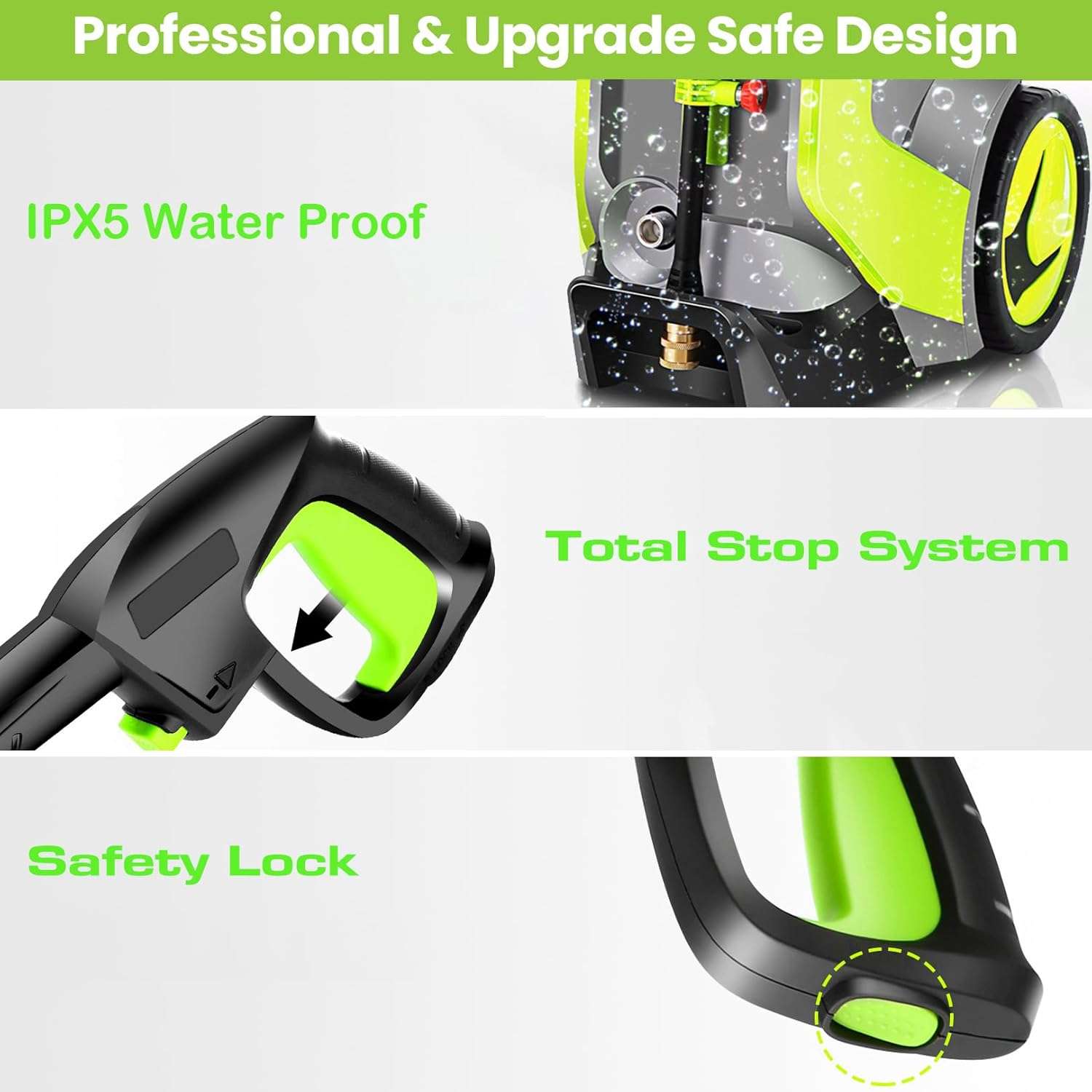 Electric Pressure Washer 5000PSI 4.0GPM Power Washers with M22-14mm Pressure Hose 33FT, Power Sprayers High Pressure with 1-4 QC Compatible Surface Cleaner for Home Cars Driveways, LGreen - 6