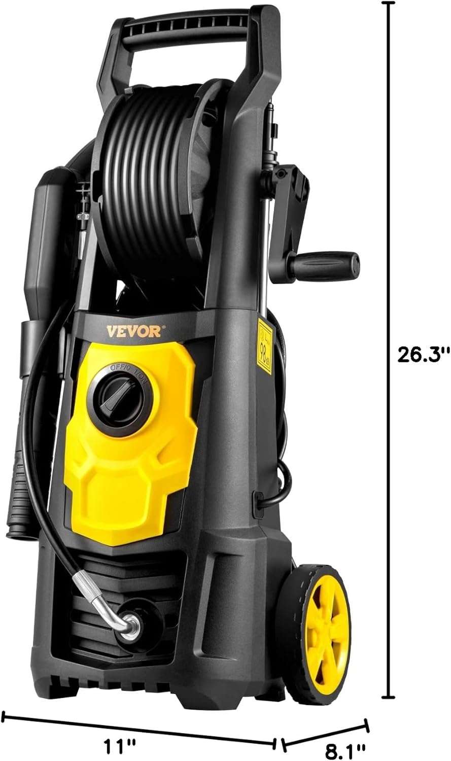 VEVOR Electric Pressure Washer, 2000 PSI, Max 1.65 GPM Power Washer w- 30 ft Hose & Reel, 5 Quick Connect Nozzles, Foam Cannon, Portable to Clean Patios, Cars, Fences, Driveways, ETL Listed - 12