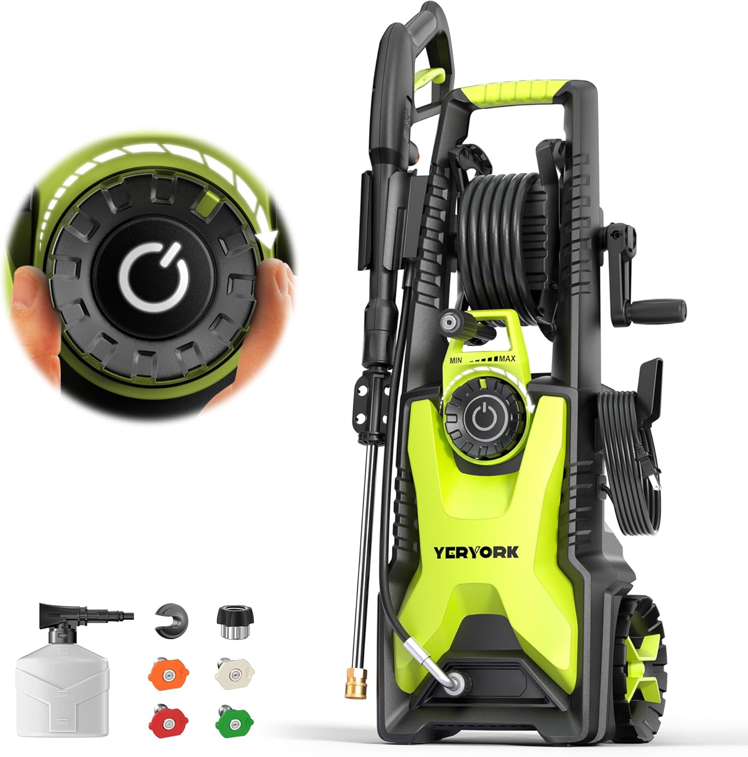 Adjustable 4000 Max PSI Pressure Washer, 2 Max GPM Power Washer with 33 FT Hose Reel, Steel Wand, 500ml Foam Cannon, 4-Nozzle Set, Electric Pressure Washer for Cars, Fences, Patios - 1