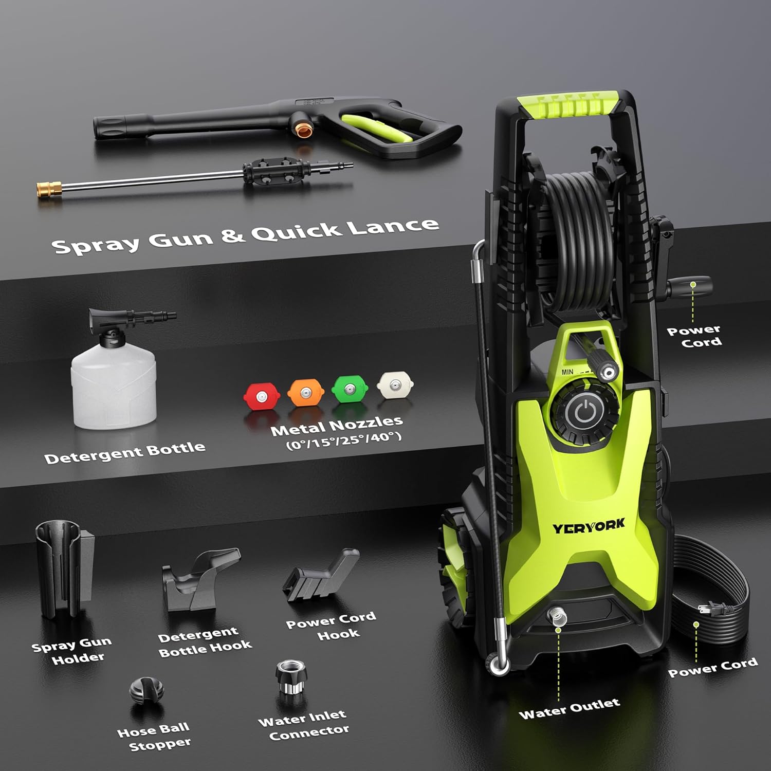Adjustable 4000 Max PSI Pressure Washer, 2 Max GPM Power Washer with 33 FT Hose Reel, Steel Wand, 500ml Foam Cannon, 4-Nozzle Set, Electric Pressure Washer for Cars, Fences, Patios - 9