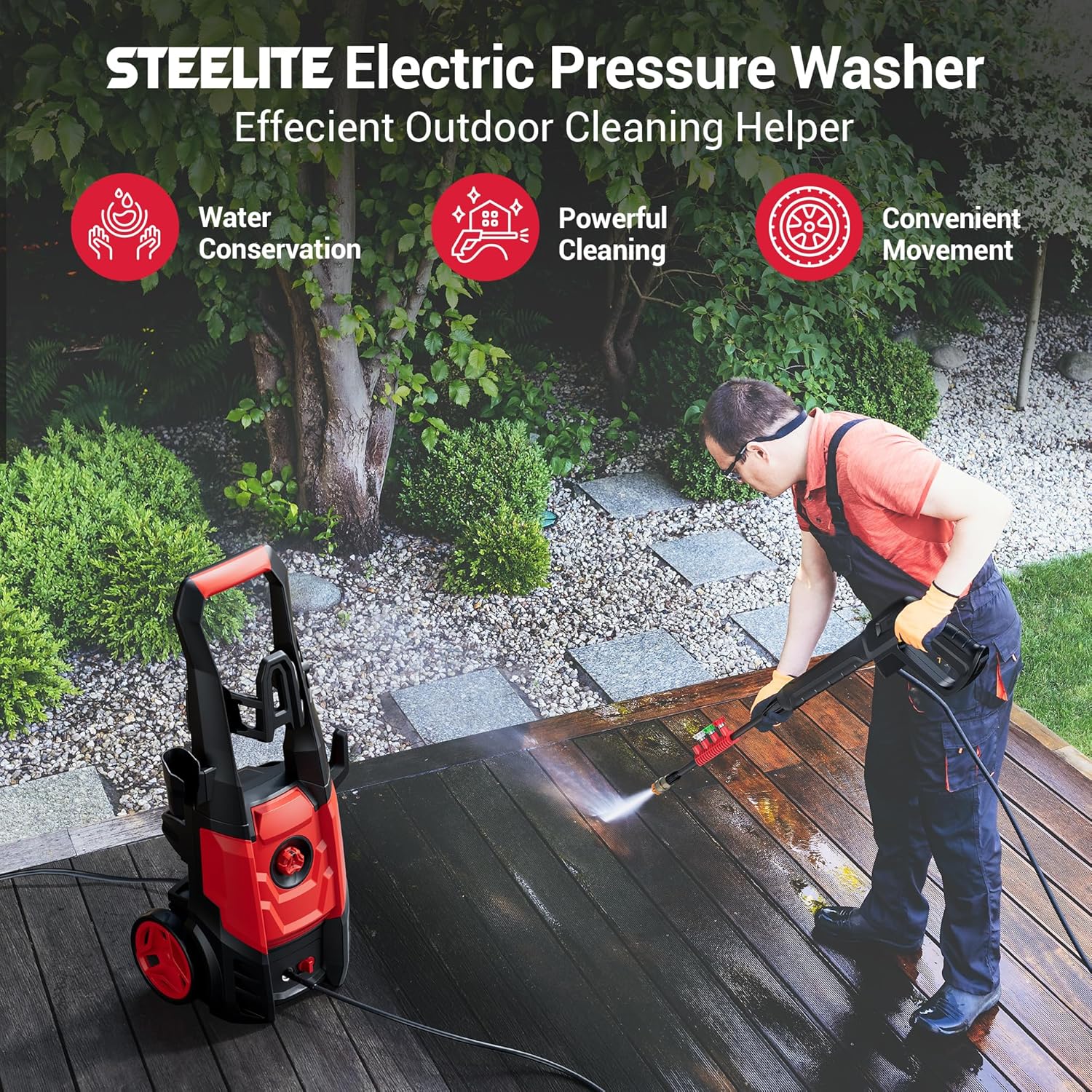 Electric Pressure Washer, 2.5 GPM Power Washer with 4 Quick Connect Nozzles & Foam Cannon, Portable High Pressure Washer Cleaning Machine for Cars Fences Driveways Patios - 2