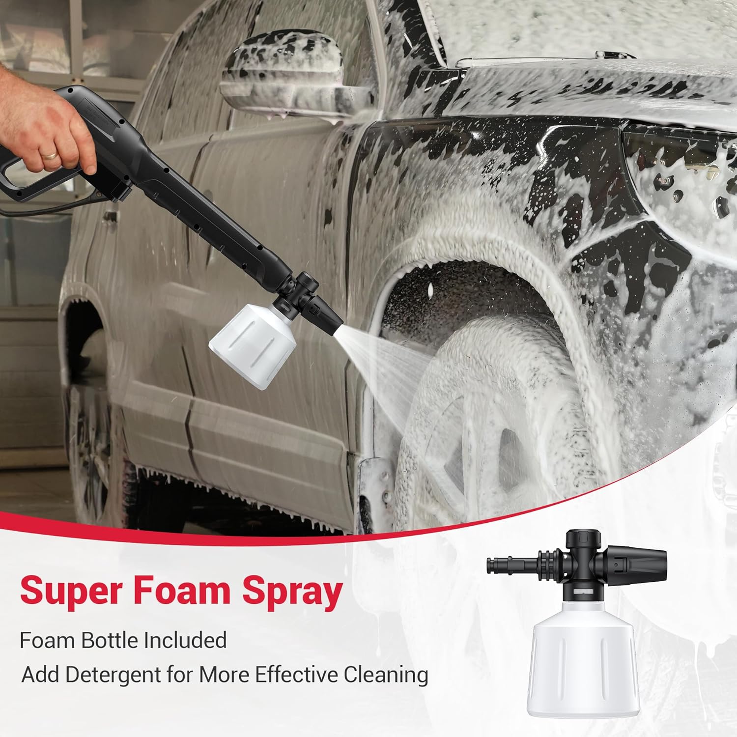 Electric Pressure Washer, 2.5 GPM Power Washer with 4 Quick Connect Nozzles & Foam Cannon, Portable High Pressure Washer Cleaning Machine for Cars Fences Driveways Patios - 4
